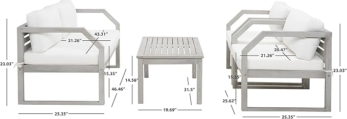 SAFAVIEH Outdoor Collection DREN Grey/Beige Cushion 4-Piece Conversation Patio Set