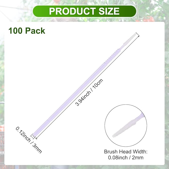 M METERXITY 100-Pack Pollinator Brush, 0.08inch/2mm Plastic Vegetable Pollinator Pen Manual Pollination Tool for Gardening/Greenhouse/Hydroponic Plants/Flower [Purple]