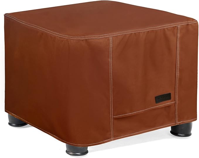NettyPro Waterproof Ottoman Cover Square 24 x 24 Inch Outdoor Patio Furniture Ottoman Table Cover, Brown