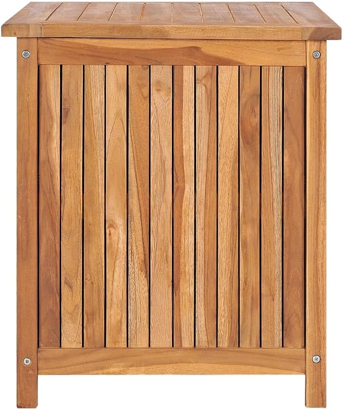 Wooden Garden Patio Storage Box with Stitched PE Bag, Deck Storage Container Box for Patio Cushions and Gardening Tools, 23.6"x19.7"x22.8" Solid Teak Wood -AA