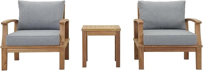 Modway EEI-1487-NAT-GRY-SET Marina Premium Grade A Teak Wood 3-Piece Outdoor Patio Furniture Set, Natural Gray