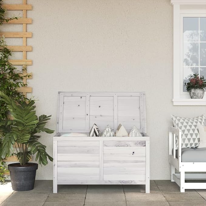 Outdoor Storage Container, Patio Storage Box, Wooden Portable Deck Box & Outdoor Container, White 39"x19.5"x23" Solid Wood Fir,-269