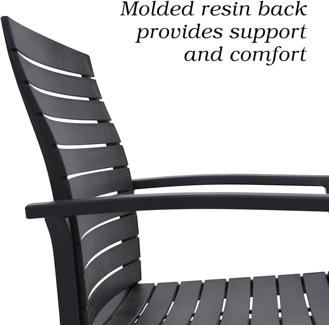 Anmutig 3 Piece Outdoor Dining Set 27.5" Brown Tabletop & 2 Aluminum Chairs | Aluminum Frame, Stackable Chairs, Resin Slat Seating, Round Metal Table, Storage Shelf, Easy Assembly, Patio, Balcony, Garden