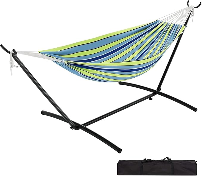 Hammock Chair Outdoor with Stand - Heavy Duty 500LB Capacity Portable Hanging Swing Chair for Patio, Garden, Backyard, Camping -Polyester Blend with Adjustable Steel Frame & Carry Bag