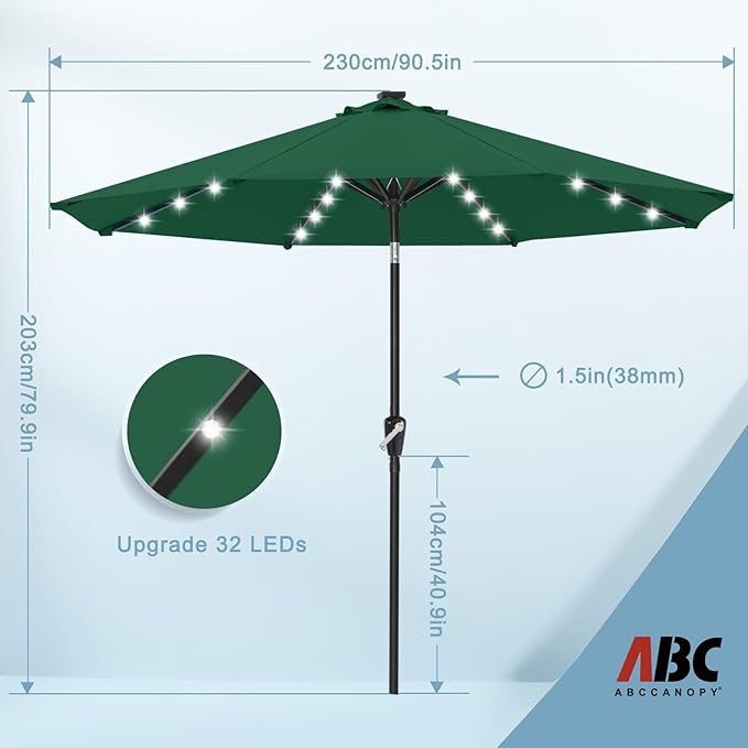 ABCCANOPY Durable Solar Led Patio Umbrellas with 24LED Lights 7.5FT (Green)