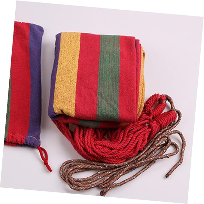 Canvas Hammock Outdoor Camping Hanging Chair Striped Swing Hammock 190x85cm Portable Rainbow Color for Garden Patio Backyard Use