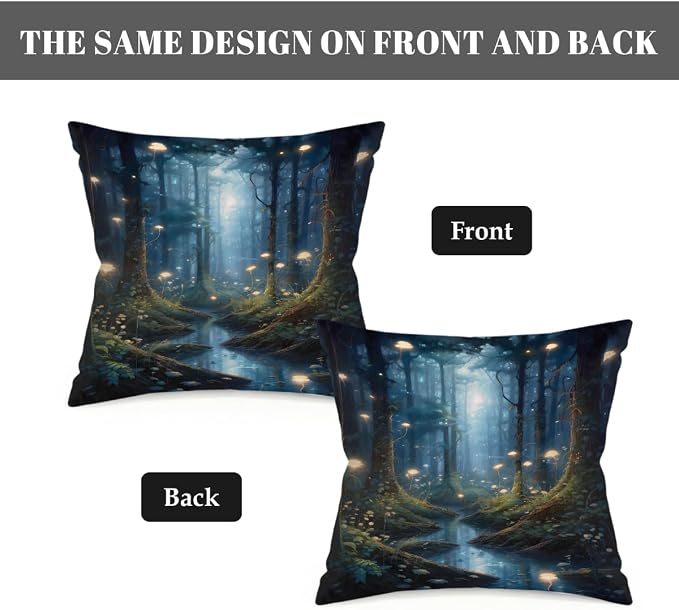 20x20 Inch Outdoor Pillow Covers Set of 2 Waterproof Throw Pillow Covers Decorative Couch Cushion Covers Art Forest River Square Pillowcases Protectors for Patio Garden Sofa