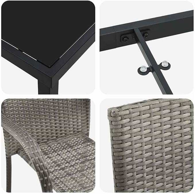Afuera Living 7 Piece Poly Rattan Patio Dining Set, Black Powder-Coated Steel Frame, Weather-Resistant, Rectangular Table with Flat Armrest Chairs, Modern Outdoor Furniture for Garden, Balcony, or