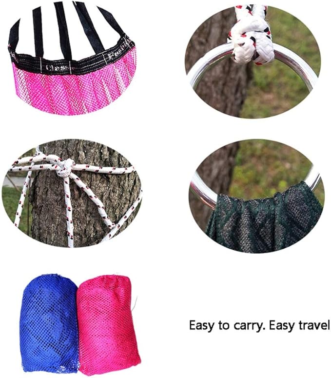 Portable Hammock Nylon Ice Silk Camping Hammock Cool Breathable Mesh Hammocks for OutdoorIndoor Patio Backyard for Backpacking Beach (Color : Pink Size : with Carabiner 3m Strap)