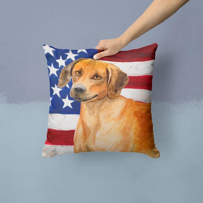 Caroline's Treasures BB9676PW1414 Rhodesian Ridgeback Patriotic Fabric Decorative Pillow Machine Washable, Indoor Outdoor Decorative Pillow for Couch, Bed or Patio, 14Hx14W
