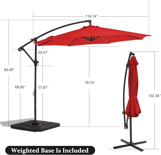 10FT Patio Umbrella, Outdoor Offset Cantilever Umbrella with Sturdy 8 Ribs and Reinforced Base, Easy Tilt Adjustment for Backyard Pool Garden,Orange