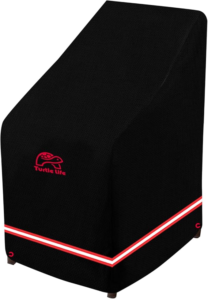Turtle Life Patio Stackable Chair Cover, Heavy Duty Waterproof Outdoor Furniture Stacking 6-12 Chairs Covers, Anti-Fading Cover for Bar Stool Chair, Black, 30" W x 36" D x 45" H