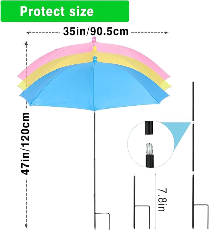 SHEING Plant Umbrellas for Outdoor Plants, 3 Pack 35.4” Extra Wide Canopy, 47.2” Tall Plant Shade Umbrella for Potted Plants, Flowers & Garden Beds, 3 Colors