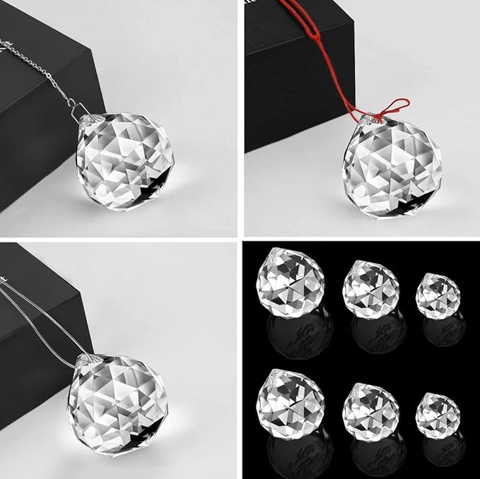 MerryNine Clear Crystal Sun Catcher Suncatcher Prism Ball with Metal Chains | 6 Pack, 1.2"/30mm, 1.6"/40mm, 2"/50mm, Rainbow Pendant Maker, for Feng Shui, Home Room Decor, Indoor Windows, for Gift, DIY