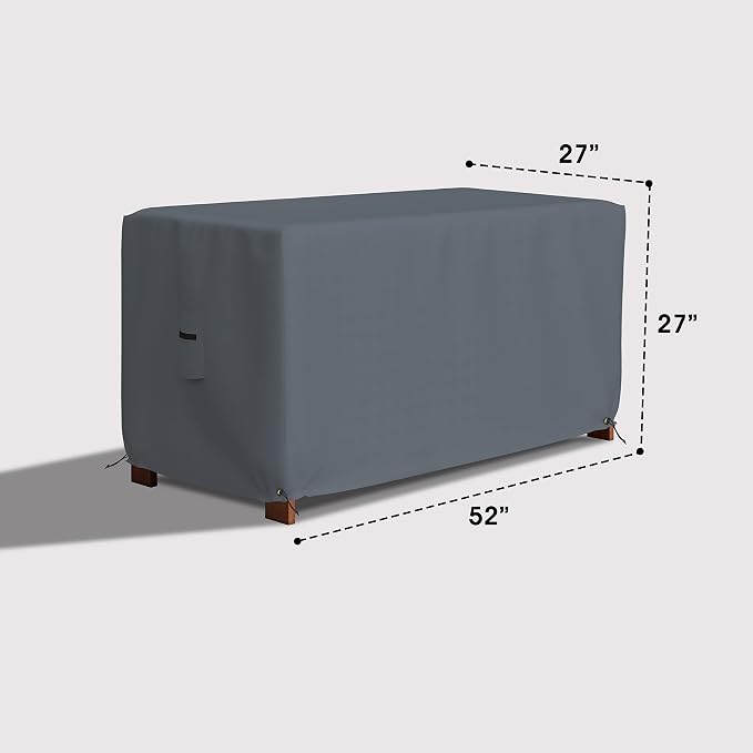 Covers & All Patio Deck Box Cover - Heavy Duty 12 Oz Waterproof Outdoor Yard Cushion Storage Box Protection 100% Weather Resistant with Air Pockets and Drawstring. (52" W X 27" D X 27" H, Grey)