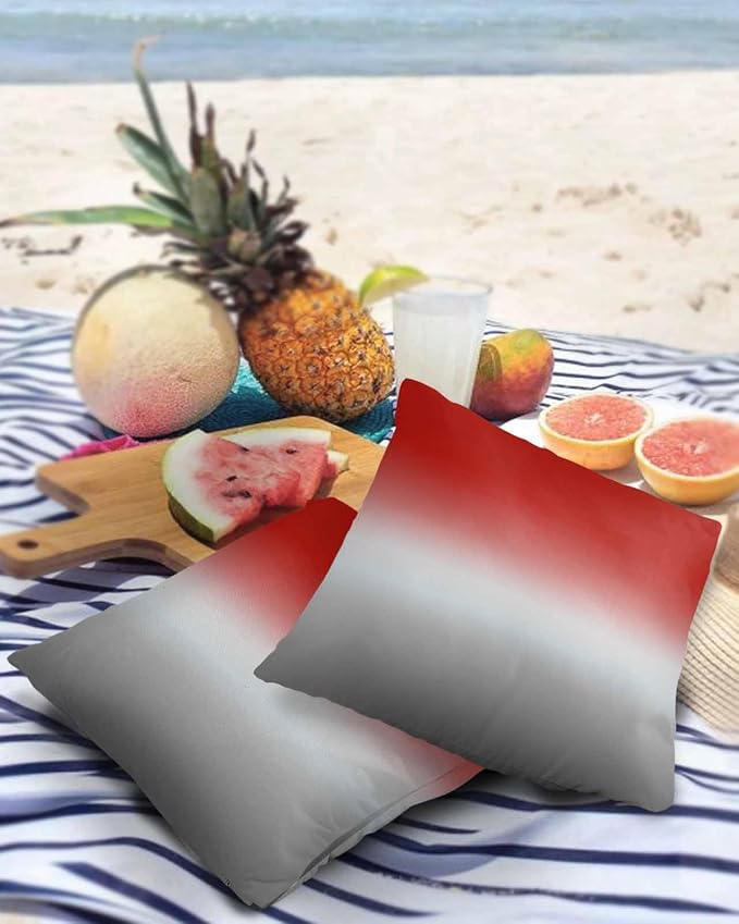 Outdoor Waterproof Throw Pillow Covers Set of 2 Red Grey Ombre Pillowcases 24x24 Inches Gradient Gradual Color Patio Decorative Pillows Cushion Case Patio Pillows for Couch Bed Chair Garden