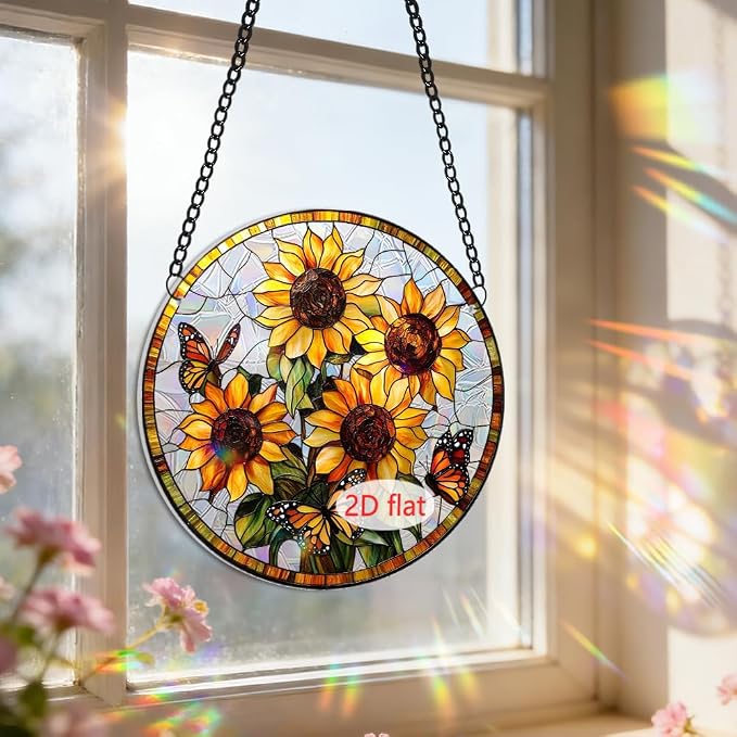 Acrylic Suncatcher, Sun Catchers Indoor Window Decor, 7.87 inch | Sunflower & Butterfly Acrylic Rainbow Suncatchers for Window Hanging, Mothers Day, Birthdays, Housewarming Gifts for Women