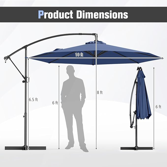 Tangkula 10 FT Patio Offset Umbrella, Hanging Cantilever Umbrella w/X-shaped Base & 360° Rotation, Smooth Crank Handle, Vented Top, Outdoor Market Umbrella for Backyard, Deck (Navy)