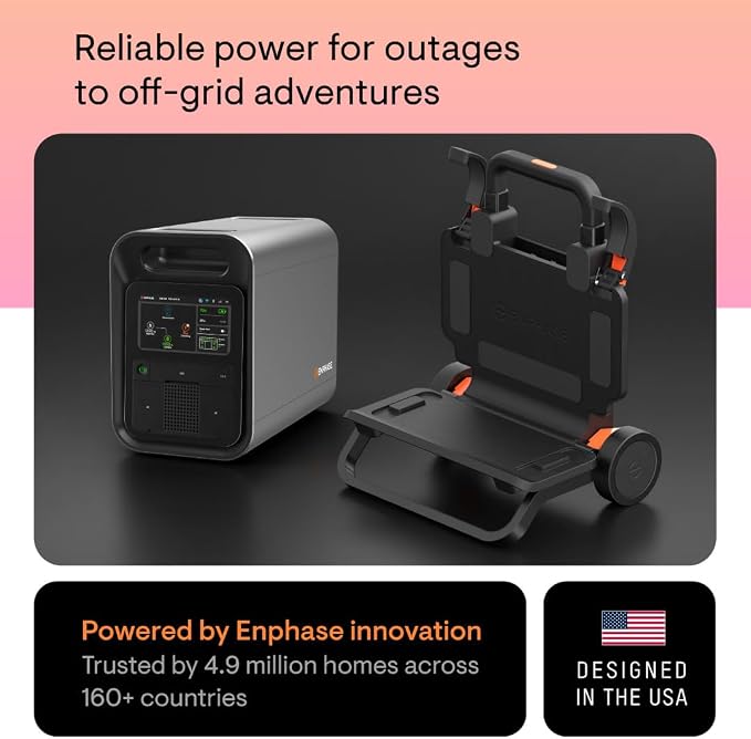 Enphase IQ PowerPack 1500Wh + IQ Cart | UL 9540A Certified Portable Power Station | Home Backup Power Outage Emergency | LFP Battery | IQ8 Microinverters | Solar Generator | Enphase App