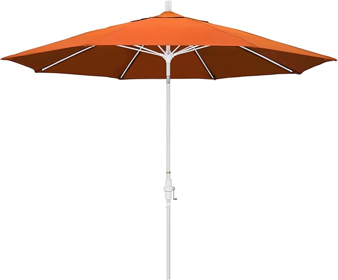 California Umbrella 11Ft Sunbrella Patio Umbrella, Fiberglass Ribs, Hand-Crank, Tilt-Collar, White Frame, Tuscan Fabric