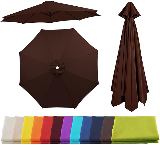 Patio Umbrella Replacement Canopy for 6/8 Ribs, Outdoor Table Market Yard Umbrella Replacement Top Cover, Waterproof Umbrella Canopy Fabric Replacement Canvas(Coffee,13FT 8-Ribs)
