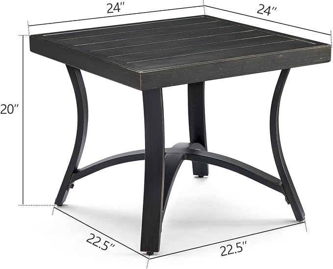 Ulax furniture Patio Side Table Square Outdoor End Table Outside Coffee Bistro Table, Black
