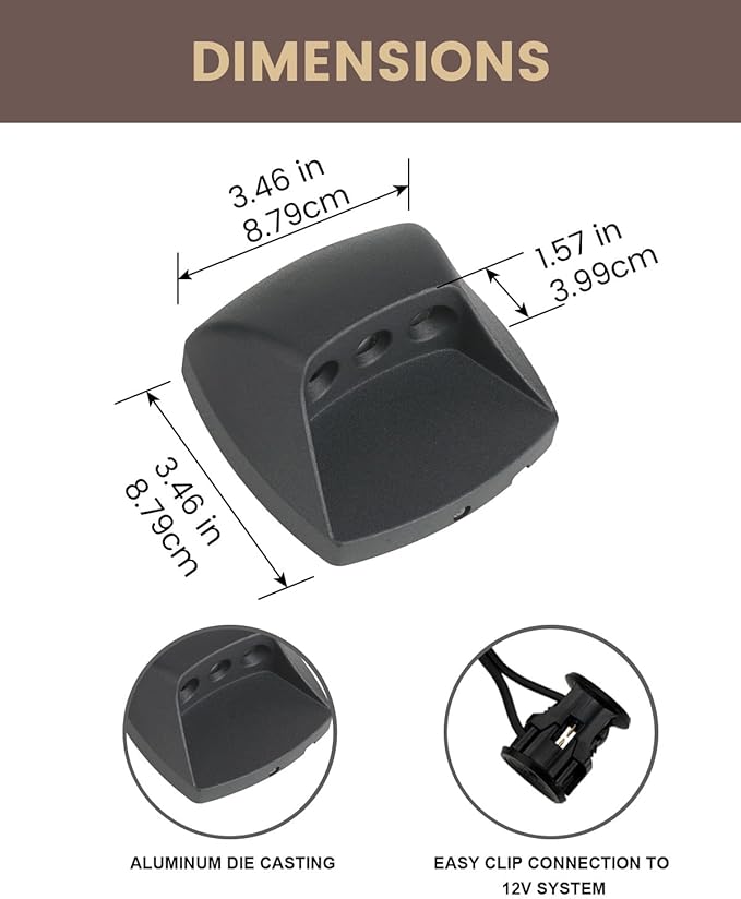 Low Voltage LED Step Lights 1.2W - 4Pack Die-Cast Aluminum Stair Lighting with Patent Connector, Wet Location Safe for Outdoor Steps and Pathways