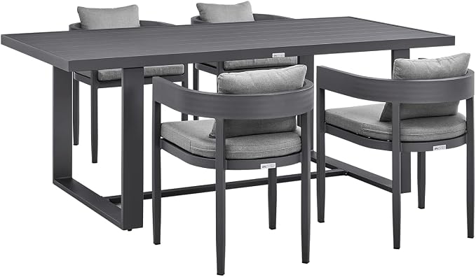 ARMEN LIVING SETODME5BLGRY Menorca Outdoor Patio 5-Piece Dining Table Set in Aluminum Cushions, Dark Grey