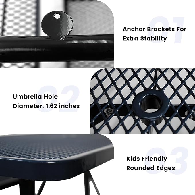 72" Thermoplastic Picnic Table with Umbrella Hole up to 1.5", Heavy Duty Commercial Picnic Table for Outdoor, Family & Party Ready for School Camping, Rectangular, Blue