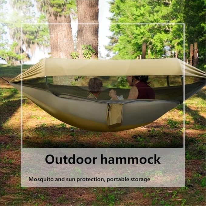 Outdoor Camping Hammock with Mosquito Net and Sun Canopy, Double Person Anti-Flip Design, Nylon Fabric, Portable with Detachable Rain Fly (C)