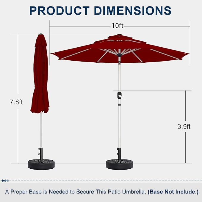 10FT 3-Tier Aluminum Outdoor Patio Umbrella, Fade-Resistant Market Umbrella with Push Button Tilt Function, 8 Sturdy All-Aluminum Ribs for Gardens, Patios, Backyards & Pools