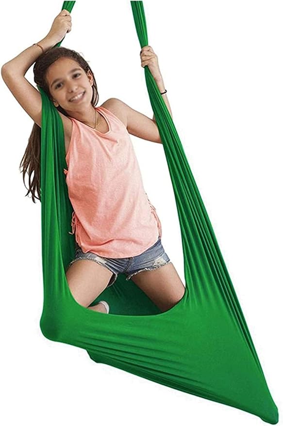 Sensory Swing Indoor Swing Chair for Kids Child and Teens Soft Hanging Hammock Includes Hardware with Special Needs Calming Effect On Children (Color : Green, Size : 150 x 280 cm)