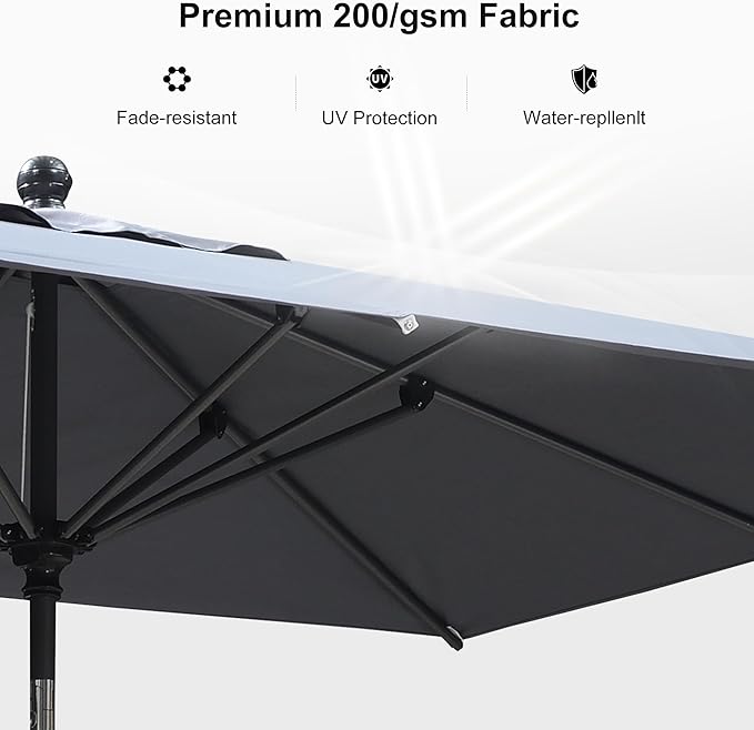 PURPLE LEAF 8' x 5' Rectangular Patio Umbrella Outdoor Table Umbrella Aluminum Frame Market Umbrella Sun Umbrella with 8 Sturdy Ribs & Tilt for Garden Deck Lawn & Pool Light Gray