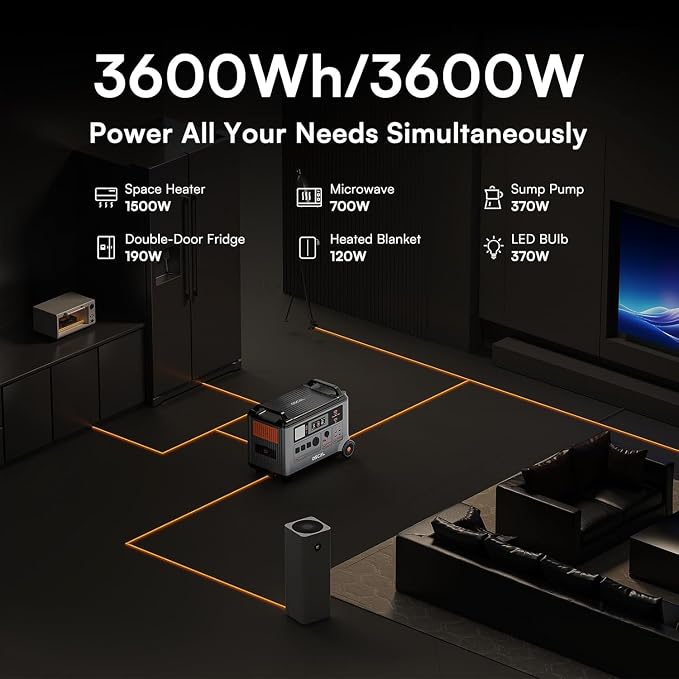 OSCAL 3600W Portable Solar Power Station with 3x200W Solar Panels, PowerMax 3600SE 3600Wh Solar Generator, 1800W AC/ 1600W Solar Fase Charging, LiFePO4 Battery Power Station for Home, RV, Emergencies