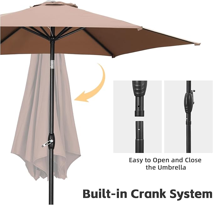 9ft Patio Umbrella Outdoor Portable Table Market Umbrella with Push Button Tilt/Crank,Coffee