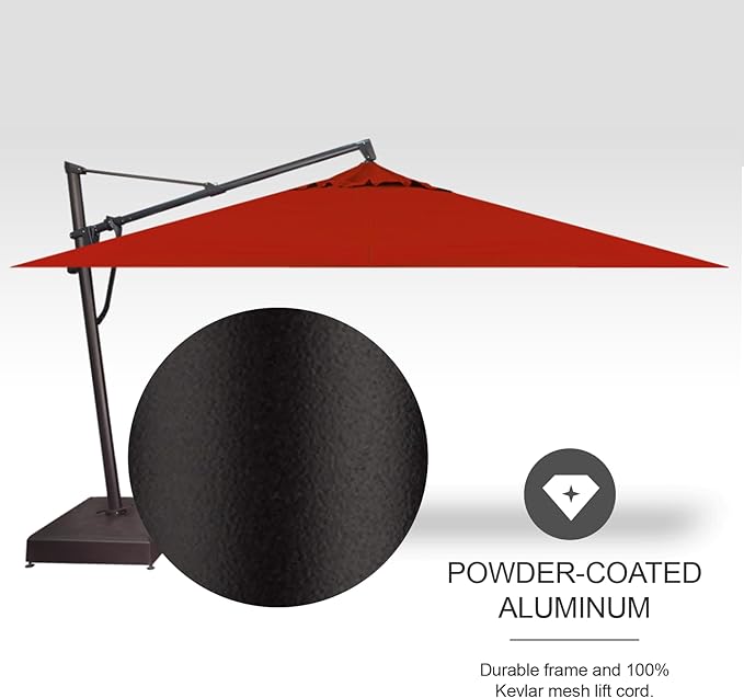 Treasure Garden AKZ PLUS Cantilever Umbrella 10'x13' Rectangular Sunbrella Jockey Red Canopy and Black Frame with Stationary Base