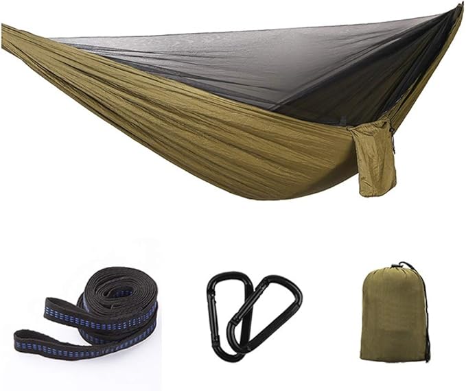 Camping Hammock, Hammock Automatic Speed Open Outdoor Leisure with Mosquito Net Single Double Ultra Light Quick-Drying Parachute Cloth Camping Swing(Gray)