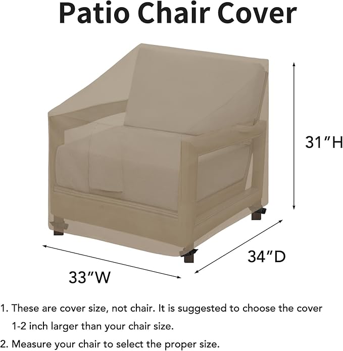 Easy-Going Waterproof Patio Chair Cover UV Resistant Outdoor Chair Cover Weatherproof Lawn Patio Furniture Cover with Tape Sealed Seam (2 Pack-33Wx34Dx31H inch, Camel)
