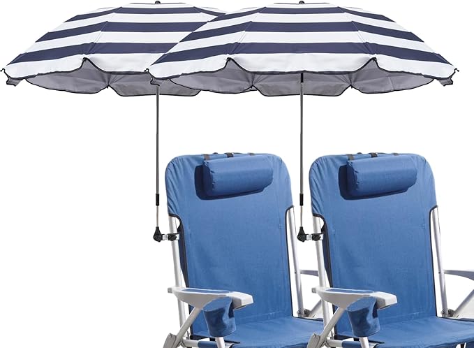 2 Pack Classic 46 Inch D-Blue Portable Umbrellas with Universal Clamp for Patio, Beach, Wheelchair, Golf Carts (Excluding chairs)