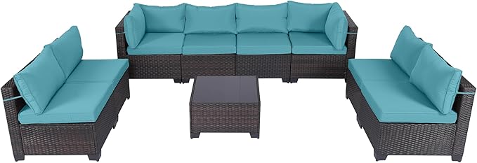 CHABATREE 9 Pieces Outdoor Patio Furniture Sets,Rattan Conversation Sectional Set,Manual Weaving Wicker Patio Sofa with Tea Table