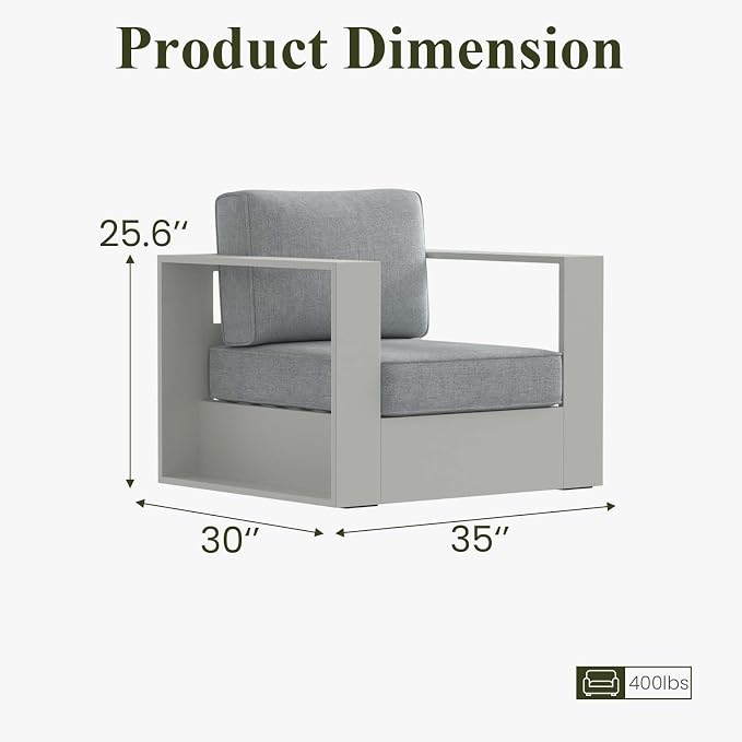 LayinSun Oversized Aluminum Outdoor Furniture, 2 Piece Patio Chair Set, Deep Seating and Upgraded 6-inch Cushions for Porch, Balcony, Deck