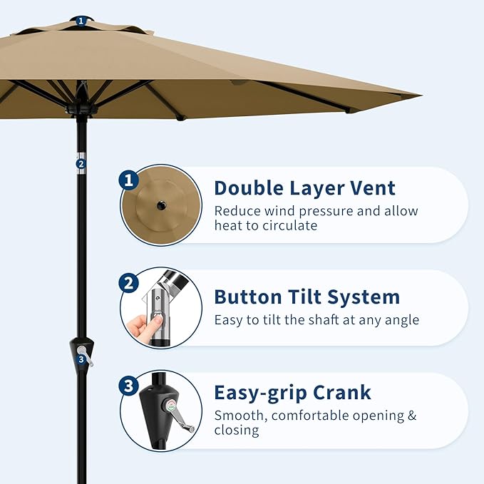 Garvee 9FT Patio Umbrella - Outdoor Table Umbrella with Smooth Crank Lift, Push Button Tilt and 8 Sturdy Ribs - Market Umbrella UV Protection Waterproof for Pool, Deck, Yard, Garden