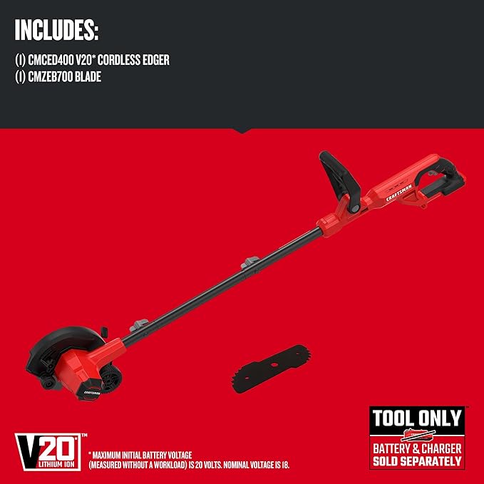 CRAFTSMAN 20V Edger Cordless Trencher Bare Tool CMCED400B, String Trimmer Line 3-Pack Spools CMZST0653 Red