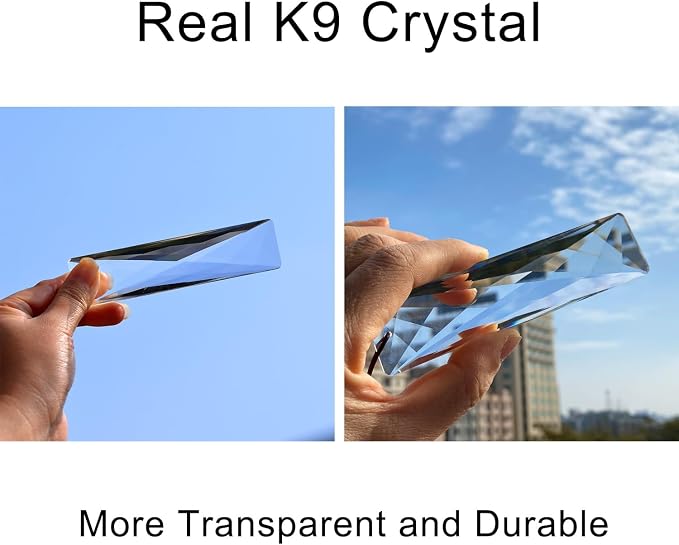 2PCS Long Crystal Suncatcher Prisms for Windows (Net Rec Clear) | Clear, Transparent, K9 Glass, Rainbow Maker, with Hooks & Cord