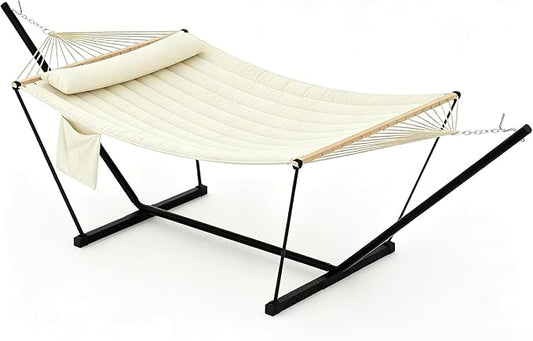 Garvee with Iron t-Shaped Bracket Flat Wood Frame Hammock - Durable, Sturdy, Comfortable, Easy Assembly, Stylish Design