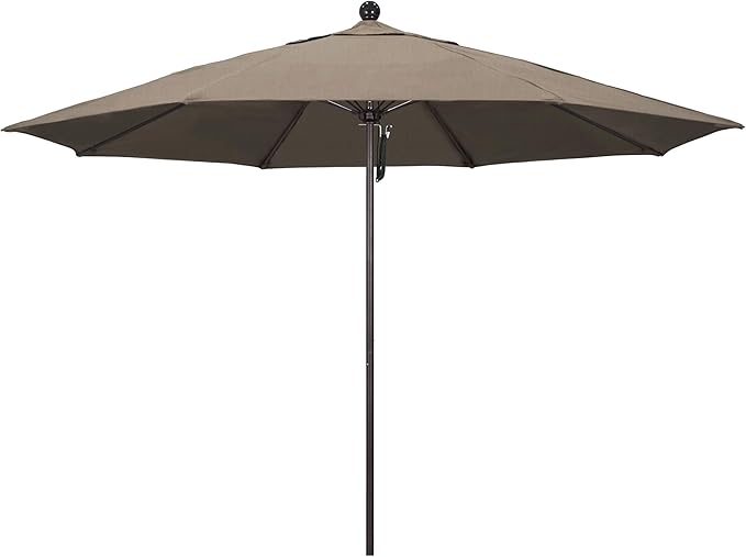 California Umbrella 11Ft Commercial Grade Sunbrella Fabric Market Umbrella, Pulley Lift, Aluminum/Fiberglass, 2mm pole wall, Bronze Frame, Taupe Fabric