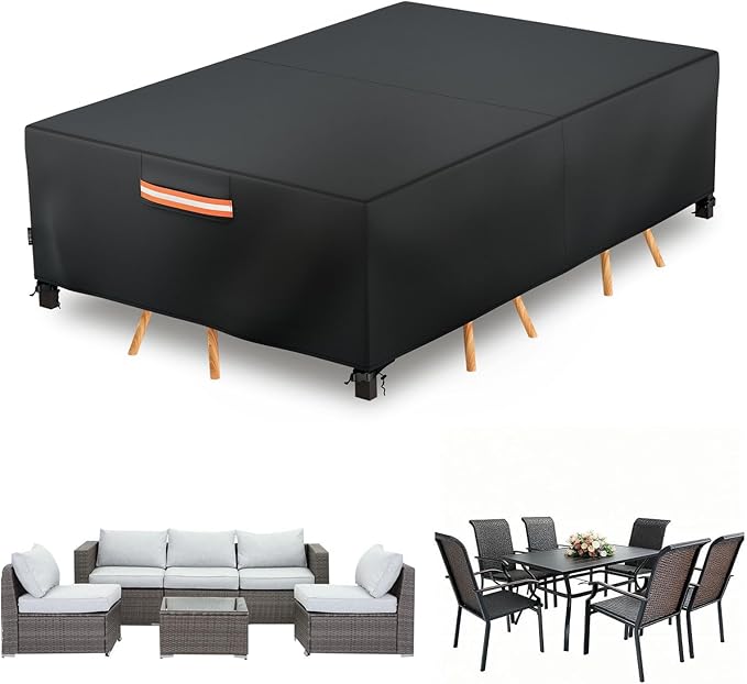EVRBUL Patio Furniture Cover Waterproof Rectangle,111"L x 74"W x 28"H Heavy Duty 420D Outdoor Dining Table and Chair Covers,Windproof Anti-UV Outdoor Furniture Set Covers Outdoor Table Cover,Black