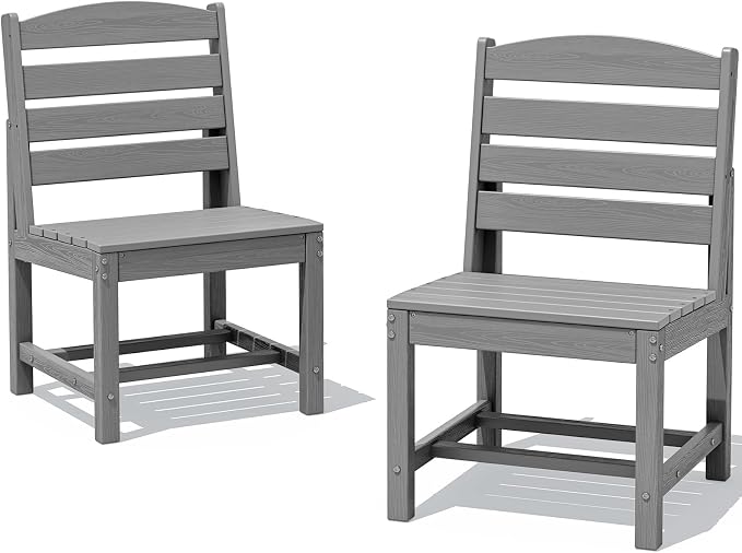 SERWALL All Weather Armless Outdoor Dining Chair Set of 2, Light Gray | Armless Dining Chairs built to last with 330 lb capacity. Compact 24.6"Dx19.3"Wx33.6"H. Weatherproof & easy to clean.
