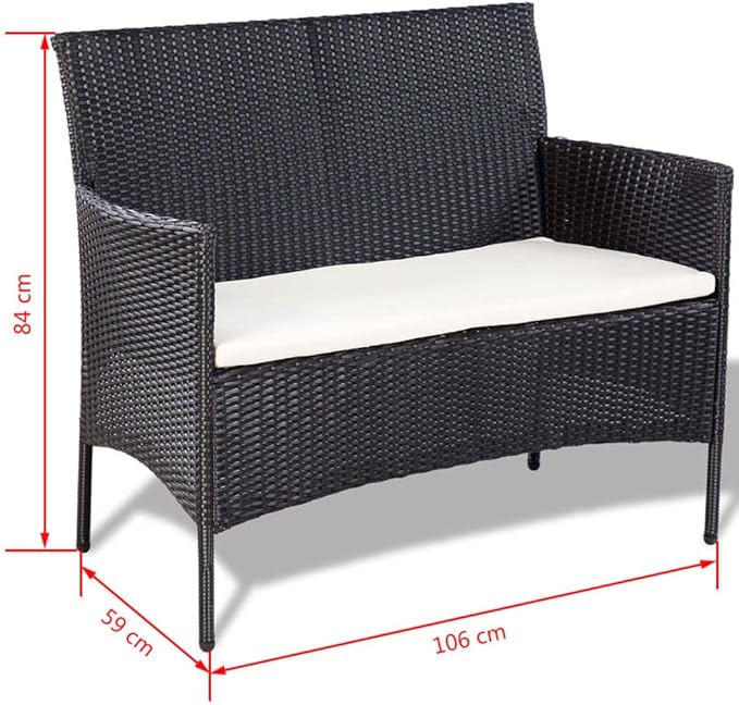 Patio Lounge Set with Cushions,Outdoor Patio Furniture,Outdoor Chat Conversation Set,Garden Furniture Sets,for Patio,Backyard,Garden,Outdoor,4 Piece Poly Rattan Black