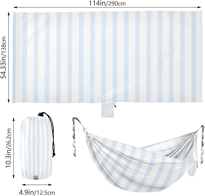 Blue Vertical Stripes 330lb Capacity Outdoor Hammock with Tree Straps Portable Hammock for Outside Patio Backyard Poolside Base para hamacas
